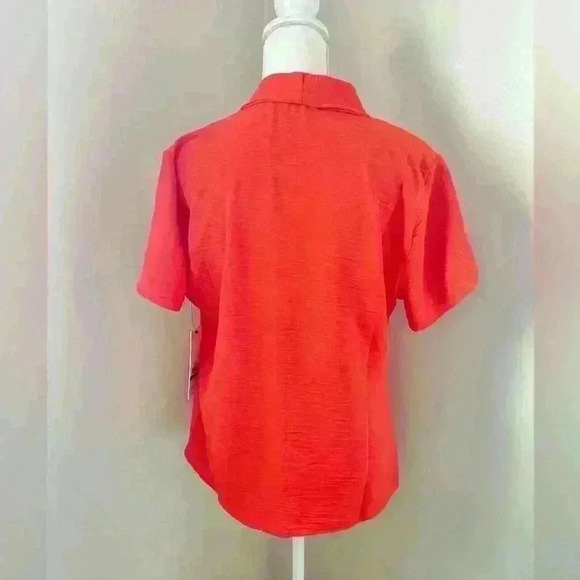 Calvin Klein Orange Flutter Sleeve V Neck Short Sleeve Blouse - Picture 2 of 4